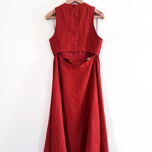 Banana Republic Lina Linen Cutout Midi Dress, Size 12, Red Embers - Picture 3 of 5